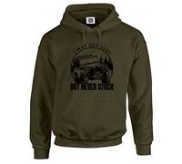 Felpa con cappuccio da uomo Off-Road 4X4 con quattro ruote motrici - I May Get Lost But I Never Get Bluck - Serie Auto Classiche, Verde oliva, L