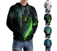 Felpa con cappuccio da uomo oversize con grafica dragone, bianco, L