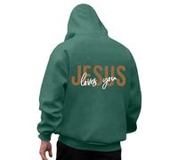 Felpa con cappuccio da uomo, oversize, con scritta "Gesù a tema", a maniche lunghe, per il tempo libero, per lo sport, comoda e alla moda, per autunno e inverno, O verde scuro, S