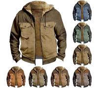 Felpa con cappuccio da uomo retrò con zip da uomo, foderata in pile Sherpa, con cerniera intera, giacca invernale in pile, stile vintage, con cappuccio, felpa termica con multi tasche, cappotti caldi