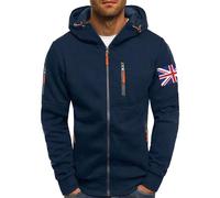 Felpa con cappuccio da uomo, semplice, con cappuccio, vestibilità normale, da jogging, con tasche con cerniera, elasticizzata, da uomo, per attività all'aperto, casual, adatta per ogni occasione, Blu