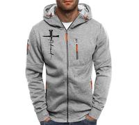 Felpa con cappuccio da uomo, semplice, vestibilità normale, con chiusura lampo, per sport, jogging, per attività all'aria aperta, casual, adatta per ogni occasione, grigio., XL