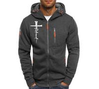 Felpa con cappuccio da uomo, semplice, vestibilità normale, con chiusura lampo, per sport, jogging, per attività all'aria aperta, casual, adatta per ogni occasione, grigio scuro, 3XL