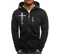 Felpa con cappuccio da uomo, semplice, vestibilità normale, con chiusura lampo, per sport, jogging, per attività all'aria aperta, casual, adatta per ogni occasione, Nero , S