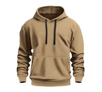 Felpa con cappuccio da uomo, slim fit, casual, per l'autunno e l'inverno, per tutti i giorni, comoda, non elastica, in colore puro, cachi, M