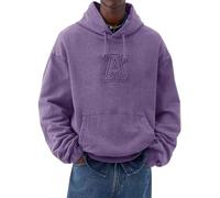 Felpa con cappuccio da uomo stampata con lettera A in 3D, casual, alla moda, a maniche lunghe, con tasca, vestibilità larga, comoda, streetwear, maglione leggero, Viola, L