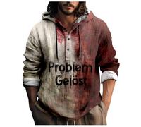 Felpa con cappuccio da uomo stampata con problemi di sanguinamento risolti - Felpe con collo a bottone con cordino di serraggio di grandi dimensioni Pullover a spruzzo, sangue Bloody Horror Blood