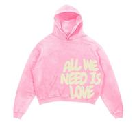 Felpa con cappuccio da uomo stile anime Y2k con cappuccio All We Need is Love Print Locker Fit Felpa con cappuccio Harajuku Hip Hop Streetwear Loose Fit Swearshirts con cappuccio, O rosa chiaro, XXXL
