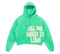 Felpa con cappuccio da uomo stile anime Y2k con cappuccio All We Need is Love Print Locker Fit Felpa con cappuccio Harajuku Hip Hop Streetwear Loose Fit Swearshirts con cappuccio, O verde chiaro, XXXL