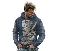 Felpa con cappuccio da uomo, stile retrò, con cappuccio, motivo schizzo di vecchio vichingo con spada, decorativa, vintage, taglie forti, con tasca a canguro per Halloween, festa, streetwear, inverno