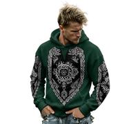 Felpa con cappuccio da uomo stile vichingo con stampa a cuore runico celtico e annodati vintage, taglie forti, retrò, con tasca a canguro per Halloween, festa, streetwear, inverno, sport, casual