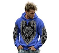 Felpa con cappuccio da uomo stile vichingo con stampa a cuore runico celtico e annodati vintage, taglie forti, retrò, con tasca a canguro per Halloween, festa, streetwear, inverno, sport, casual
