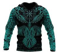 Felpa con Cappuccio da Uomo Stile Vichingo Medievale - Pullover a Maniche Lunghe con Stampa 3D, Mitologia Nordica, Giacca con Cappuccio Streetwear(Raven,XXL)