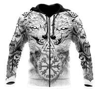Felpa con Cappuccio da Uomo Stile Vichingo Medievale - Pullover a Maniche Lunghe con Stampa 3D, Mitologia Nordica, Giacca con Cappuccio Streetwear(Zip Fenrir,XL)