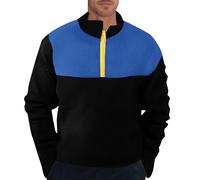 Felpa con cappuccio da uomo Streetwear Felpa con zip a un quarto di colore a contrasto Polo a maniche lunghe maglione casual a nido d'ape felpa senza cappuccio leggera traspirante abbigliamento