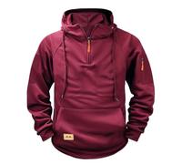Felpa con cappuccio da uomo, taglie grandi, con cappuccio, stile retrò, mezza cerniera, in pile, per le mezze stagioni, casual, con cappuccio, 1, Colore: rosso, XL