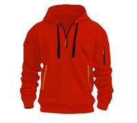 Felpa con cappuccio da uomo verde, oversize, con chiusura lampo, felpa con mezza zip, a maniche lunghe, con cappuccio, streetwear, sport, casual, oversize, con cappuccio, Colore: rosso, s
