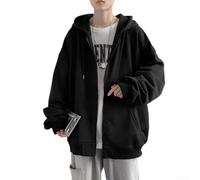 Felpa con cappuccio da uomo, vestibilità regolare, senza cerniera, coreana, alla moda, in peluche, per un look sportivo quotidiano, grigio nero, taglie da L a 5XL (nero 4XL)