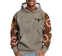 Felpa con cappuccio da uomo Western Cowboy Country Hoodie da uomo Niututeng Patchwork Felpa Vintage Etnica Pullover a maniche lunghe Felpe Casual Cuciture Felpe retrò Colletto Stand Cappotti, Caff, M