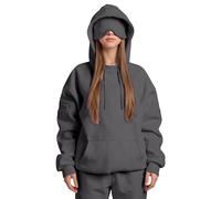 Felpa con cappuccio da viaggio unisex alla moda, in tinta unita, a maniche lunghe, con maschera per gli occhi, felpa con cappuccio integrata per autunno inverno in pile termico con tasche pullover
