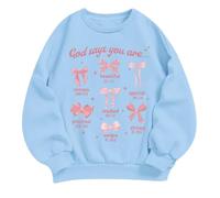 Felpa con Cappuccio Dio Dice per Ragazze Versetto Stile Preppy (Sky Blue 7-8 Years)
