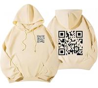 Felpa Con Cappuccio Divertente Con Codice QR FU, Scansionabile, Unisex, Camicia Umoristica Con Messaggio Nascosto, Beige, M