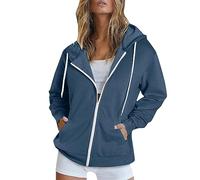 Felpa Con Cappuccio Donna Cotone Giacca In Pile Donna Primavera E Cerniera Casual Tinta Unita Oversize Top Maglione Classico Fitness Sweatshirt Aperto Cotone In Morbido Con Cappuccio Jogging