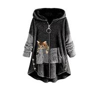 Felpa con cappuccio Donna Felpa con cappuccio con stampa gatto Accogliente Maglione in pile Caldo Grandi Taglie Inverno Giacca Teddy Casual Peluche Felpa con cappuccio Carino Pullover Lunghe Felpe