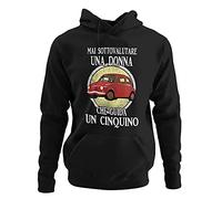 Felpa con cappuccio Donna Mai Sottovalutare Una Donna Che Guida Un Cinquino, Maglia Donna 500, Felpe Cinquecento Ragazza, Regalo Donna Motori, Felpa Auto D'epoca Italiana, Gadget Motori (Nero, L)