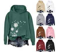 Felpa Con Cappuccio Donna Originale, Giacca Corta Donna Chic Felpe 2025 Nuovo Felpe con Cappuccio Versatile Cappotto Casual Cappotti Autunno Vestiti con Dente Leone Modello Loungewear Versatile Felpa