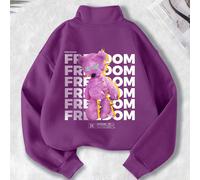 Felpa con cappuccio e cerniera a maniche lunghe per bambini/ragazzi, con scritta Freedom sullo sfondo e grafica di un orso di peluche viola appuntito, vestibilità ampia, modello basic 6Y,7Y,8Y,9Y,10Y,