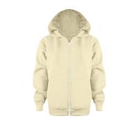 Felpa con cappuccio e cerniera, a maniche lunghe, tinta unita, con cerniera, calda, basica, per il tempo libero, beige., 4-5 Anni