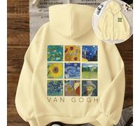 Felpa con cappuccio e cerniera da donna, stile casual e largo, stile streetwear, felpa con cappuccio e cerniera, stile uniforme scolastica autunnale, stampata con opere d'arte di Van Gogh come Girasol