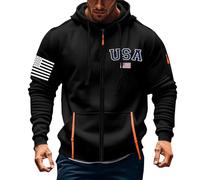Felpa con cappuccio e cerniera da uomo, con grafica della bandiera americana, a maniche lunghe, con coulisse, per bodybuilding, felpa muscolare elasticizzata, comoda, abbigliamento sportivo, casual