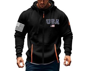 Felpa con cappuccio e cerniera da uomo, con grafica della bandiera americana, a maniche lunghe, con coulisse, per bodybuilding, felpa muscolare elasticizzata, comoda, abbigliamento sportivo, casual
