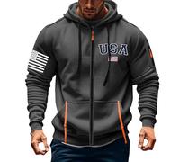 Felpa con cappuccio e cerniera da uomo, con grafica della bandiera americana, a maniche lunghe, per bodybuilding, con cordoncino, felpa muscolare elasticizzata, comoda, per l'allenamento sportivo