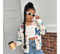 Felpa con cappuccio e chiusura lampo da ragazza pre-adolescente, versatile per uso quotidiano, casual, adatta per la scuola e lo street style, con stampa graffiti, per l'autunno e l'inverno 8Y,9Y,10Y,