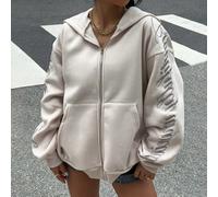 Felpa con cappuccio e chiusura lampo, maniche lunghe, con ricamo a lettera, casual, per donne. Maglie a maniche lunghe adatte per laurea, rientro a scuola, outfit per insegnanti, autunno/inverno L,M,S