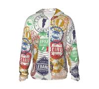 Felpa con cappuccio e chiusura per uomo e donna francobollo da viaggio con cappuccio e maniche lunghe per uomo e donna con tasche, Nero, L