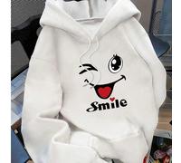 Felpa con cappuccio e coulisse con stampa di un viso sorridente e ammiccante, taglia comoda e morbida, adatta per l'autunno e l'inverno, ideale come maglione natalizio o per l'abbigliamento casual da 