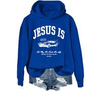 Felpa con cappuccio e felpa con scritta "Jesus The Way The Truth The Life", felpa con cappuccio e scritta "La Via La Verità", Klein Blue-1, 3XL
