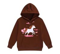Felpa con cappuccio e felpe con cappuccio invernale caldo cartone animato bianco stampa cavallo bambini maglione con coulisse tasca a maniche lunghe stile ranch, marrone, 6-7 Anni