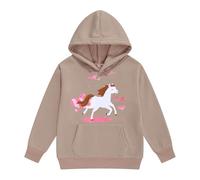 Felpa con cappuccio e felpe con cappuccio invernale caldo cartone animato bianco stampa cavallo bambini maglione con coulisse tasca a maniche lunghe stile ranch, cachi, 6-7 Jahre