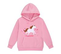 Felpa con cappuccio e felpe con cappuccio invernale caldo cartone animato bianco stampa cavallo bambini maglione con coulisse tasca a maniche lunghe stile ranch, Colore: rosa., 6-7 Anni