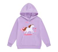 Felpa con cappuccio e felpe con cappuccio invernale caldo cartone animato bianco stampa cavallo bambini maglione con coulisse tasca a maniche lunghe stile ranch, Lilla, 6-7 Anni