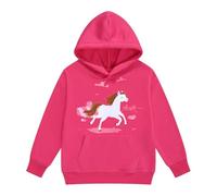 Felpa con cappuccio e felpe con cappuccio invernale caldo cartone animato bianco stampa cavallo bambini maglione con coulisse tasca a maniche lunghe stile ranch, rosa intenso, 2-3 Anni