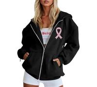 Felpa con cappuccio e felpe per il tempo libero con zip con stampa a fiocco di coscienza del cancro al seno. Perfetto per il comfort tutto l'anno. Si adatta bene ai jeans., Nero , M