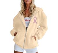 Felpa con cappuccio e felpe per il tempo libero con zip con stampa a fiocco di coscienza del cancro al seno. Perfetto per il comfort tutto l'anno. Si adatta bene ai jeans., beige., XXL