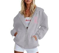 Felpa con cappuccio e felpe per il tempo libero con zip con stampa a fiocco di coscienza del cancro al seno. Perfetto per il comfort tutto l'anno. Si adatta bene ai jeans., grigio., M