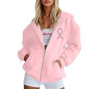 Felpa con cappuccio e felpe per il tempo libero con zip con stampa a fiocco di coscienza del cancro al seno. Perfetto per il comfort tutto l'anno. Si adatta bene ai jeans., Colore: rosa., M